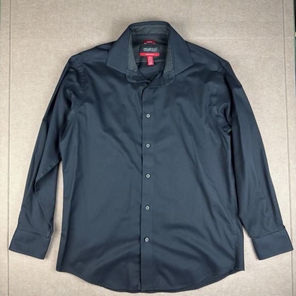 Kenneth Cole AWEAR-TECH Shirt Mens 16.5 32/33 Black Slim Fit Non-Iron Stretch - Picture 1 of 9
